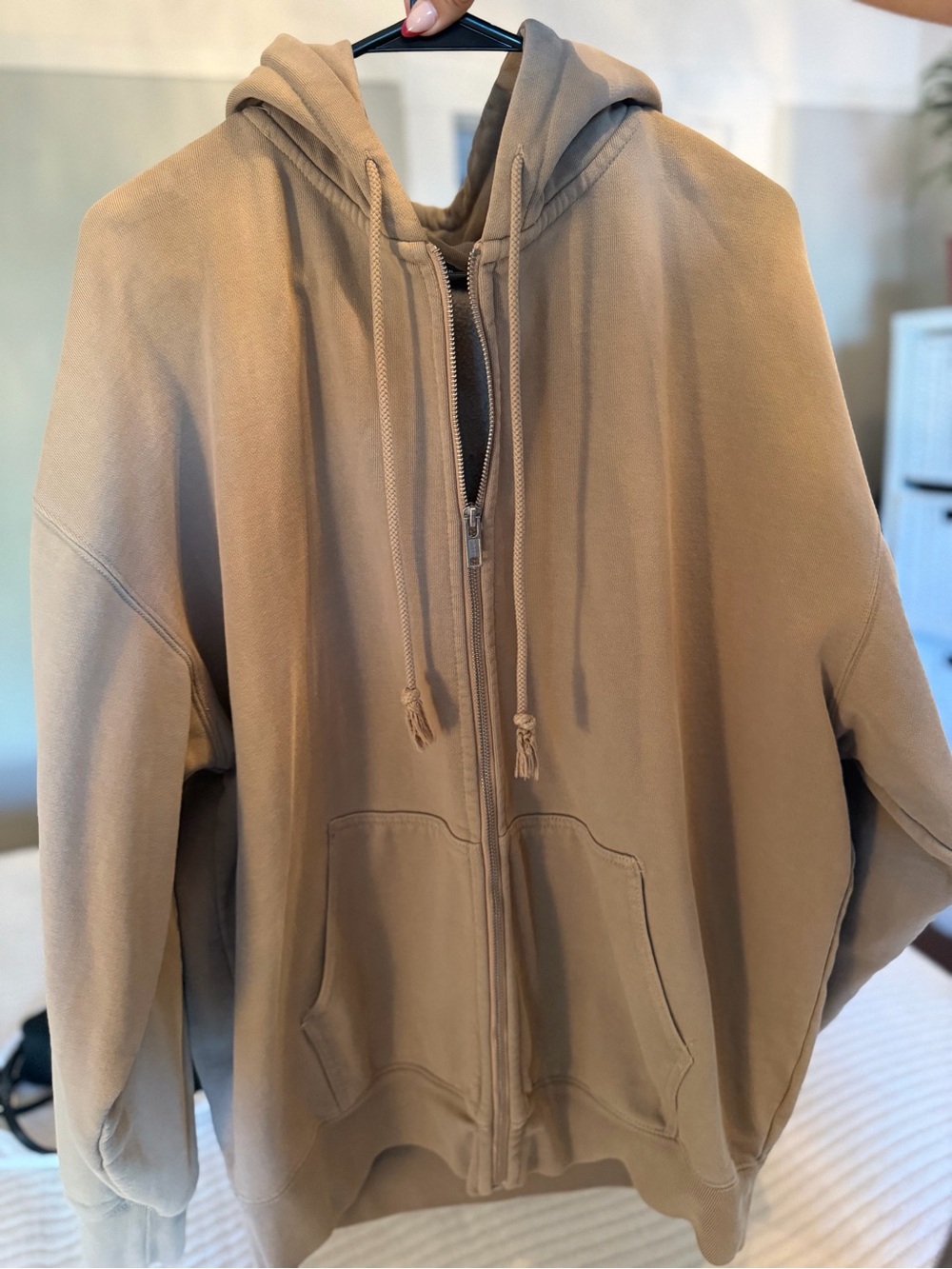 Brandy Melville Neutral Zip-Up Hoodie - Taupe Beige